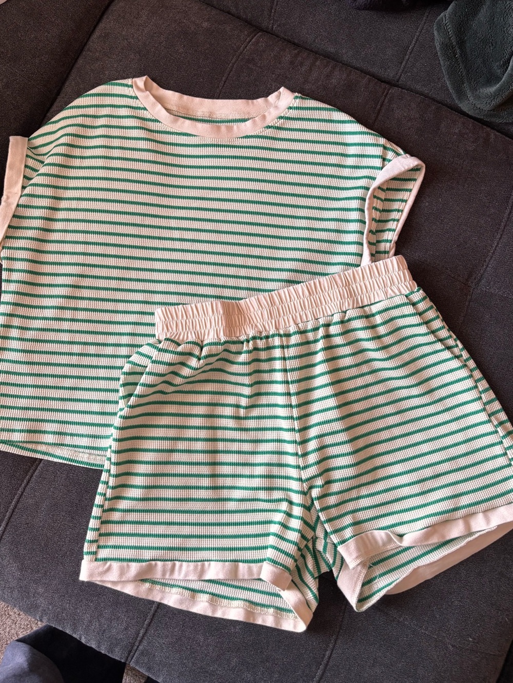 Women’s  Green & White Stripe matching  Set - amazon
